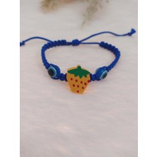 Hd Marketim Sevimli Nazar Boncuklu Sarı Çilek Örgü Ayarlanabilir Bileklik Mavi