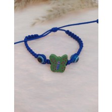 Hd Marketim Sevimli Nazar Boncuklu Yeşil Kelebek Örgü Ayarlanabilir Bileklik Mavi