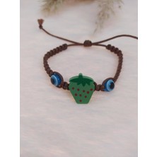 Hd Marketim Sevimli Nazar Boncuklu Yeşil Çilek Örgü Ayarlanabilir Bileklik Kahverengi