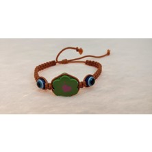 Hd Marketim Sevimli Nazar Boncuklu Çiçek Kalp Örgü Ayarlanabilir Bileklik Kahverengi