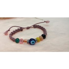 Hd Marketim Sevimli Nazar Boncuklu Gül Kurusu Örgü Ayarlanabilir Şans Bileklik