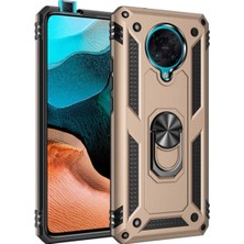 CaseArt Xiaomi Redmi K30 Pro Kapak Military Yüzüklü Stantlı Panzer Tank Kılıf - Gold