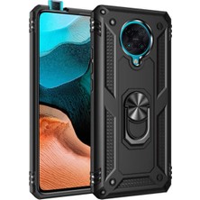 CaseArt Xiaomi Redmi K30 Pro Kapak Military Yüzüklü Stantlı Panzer Tank Kılıf - Siyah