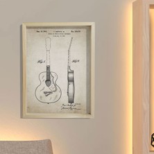 Dekor Loft Doğal Çam Çerçeveli Duvar Tablosu Akustik Gitar Patenti 1941
