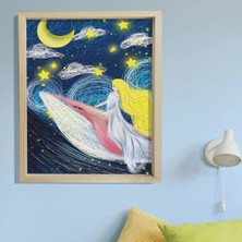 Dekor Loft Doğal Çam Çerçeveli Bebek ve Çocuk Odası Duvar Tablosu Balinalı Kız