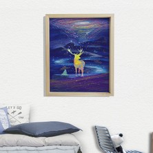 Dekor Loft Doğal Çam Çerçeveli Bebek ve Çocuk Odası Duvar Tablosu Gece Geyik