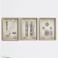 Dekor Loft Doğal Çam Çerçeveli Spor Odası Duvar Tablosu Golf Ekipman Patent Baskıları 1960
