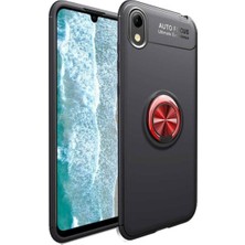 Case World Huawei Y5 2019 Kılıf Renkli Yüzüklü Manyetik Silikon Kapak Siyah - Kırmızı