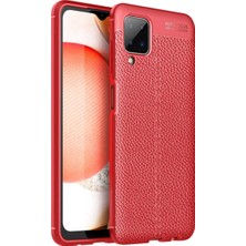 Case World Samsung Galaxy M12 Kılıf Darbe Korumalı Deri Görünümlü Silikon Arka Kapak Kırmızı