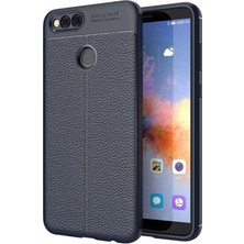 Case World Huawei Honor 7x Kılıf Darbe Korumalı Deri Görünümlü Silikon Arka Kapak - Lacivert
