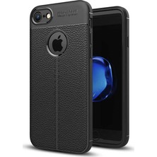 Case World Apple iPhone 6s Plus Kılıf Darbe Korumalı Deri Görünümlü Silikon Arka Kapak - Siyah