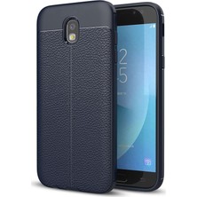 Case World Samsung Galaxy J7 Pro Kılıf Darbe Korumalı Deri Görünümlü Silikon Arka Kapak - Lacivert