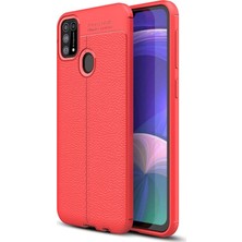 Case World Galaxy M31 Kılıf Darbe Korumalı Deri Görünümlü Silikon Arka Kapak - Kırmızı