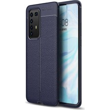 Case World Huawei P40 Pro Kılıf Darbe Korumalı Deri Görünümlü Silikon Arka Kapak - Lacivert