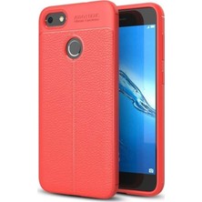 Case World Huawei P9 Lite Mini Kılıf Darbe Korumalı Deri Görünümlü Silikon Arka Kapak - Kırmızı