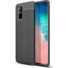 Case World Samsung Galaxy S20 Plus Kılıf Darbe Korumalı Deri Görünümlü Silikon Arka Kapak - Siyah