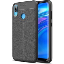Case World Huawei Y7 Prime 2019 Kılıf Darbe Korumalı Deri Görünümlü Silikon Arka Kapak - Siyah