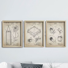 Dekor Loft Doğal Çam Çerçeveli Spor Odası Duvar Tablosu Antik Boks - Ringi - Punch Seti