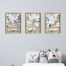 Dekor Loft Doğal Çam Çerçeveli Bebek ve Çocuk Odası Duvar Tablosu Ormanda Hahşi Yaşam