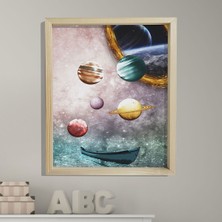 Dekor Loft Doğal Çam Çerçeveli Bebek ve Çocuk Odası Duvar Tablosu Uzay Rüyası