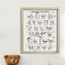 Dekor Loft Doğal Çam Çerçeveli Bebek ve Çocuk Odası Duvar Tablosu Dinazorlar Alfabesi