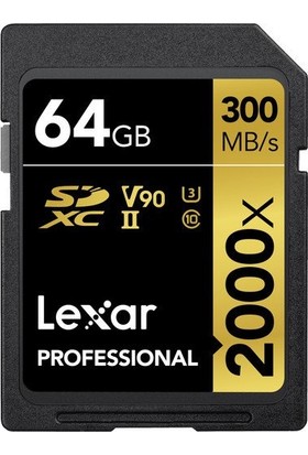 Lexar 64GB 2000X Sd Hafıza Kartı Uhs-Iı C10 V90 4K U3 (300MB/S)