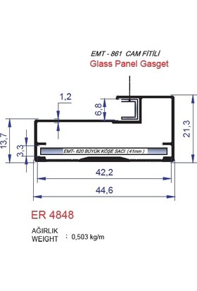 Alüminyum Çerçeve Kapak Profili ER4848 Eloksal Parlak 3 METRE