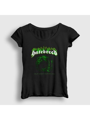 Presmono Kadın Siyah Doom Hatebreed T-Shirt