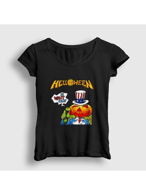 Presmono Kadın Siyah Out Helloween T-Shirt