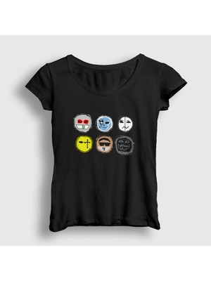 Presmono Kadın Siyah Masks V2 Hollywood Undead T-Shirt