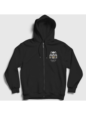 Presmono Unisex Siyah Gold ASAP Rocky Fermuarlı Kapüşonlu Sweatshirt