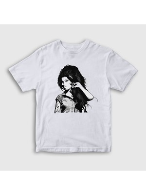 Presmono Unisex Çocuk Beyaz Retro Amy Winehouse T-Shirt