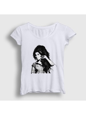 Presmono Kadın Beyaz Retro Amy Winehouse T-Shirt