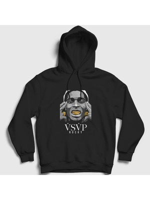 Presmono Unisex Siyah Gold ASAP Rocky Kapüşonlu Sweatshirt