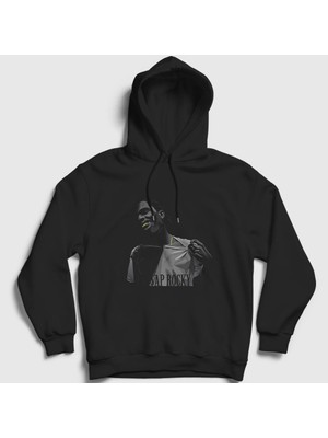 Presmono Unisex Siyah Tease ASAP Rocky Kapüşonlu Sweatshirt