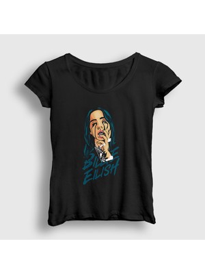 Presmono Kadın Siyah Over Billie Eilish T-Shirt