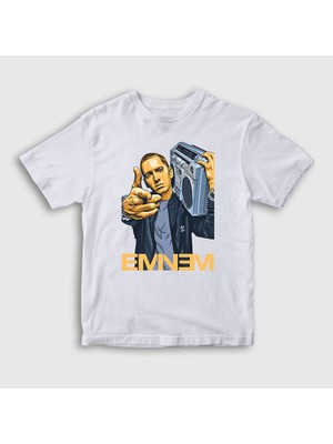 Presmono Unisex Çocuk Beyaz Radio Eminem T-Shirt