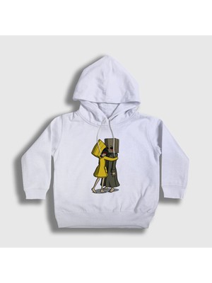 Presmono Unisex Çocuk Beyaz Hug Little Nightmares Kapüşonlu Sweatshirt