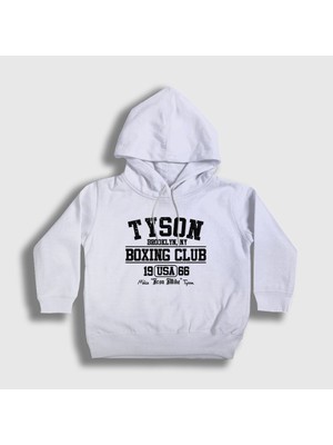 Presmono Unisex Çocuk Beyaz Boxing Club Mike Tyson Kapüşonlu Sweatshirt
