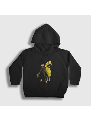 Presmono Unisex Çocuk Siyah Mono And Six Little Nightmares Kapüşonlu Sweatshirt