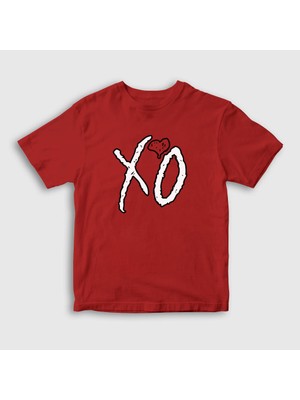 Presmono Unisex Çocuk Kırmızı Xo The Weeknd T-Shirt