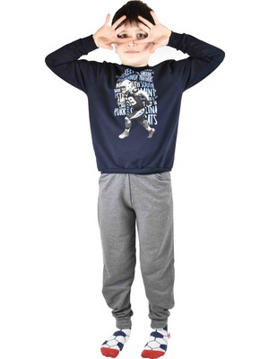 Bluence Erkek Garson Baskılı Lacivert Pamuklu Eşofman Takımı