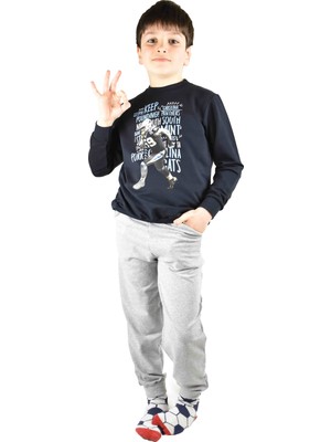 Bluence Erkek Garson Baskılı Lacivert Pamuklu Eşofman Takımı