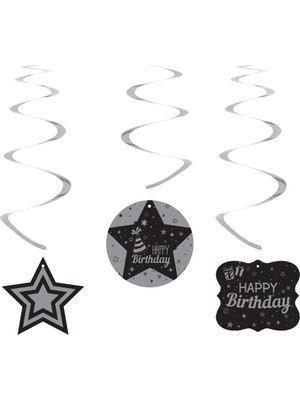 Kikajoy Happy Birthday Gümüş Spiral Sarkıt Süs 6'lı