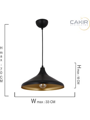 Çakır Aydınlatma Retro Sıvama Siyah Gold Sarkıt Tekli Avize