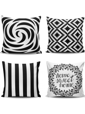 Kırlent Dünyası  Siyah Renkli Modern 4 Lü Kombin Kırlent Kılıfı