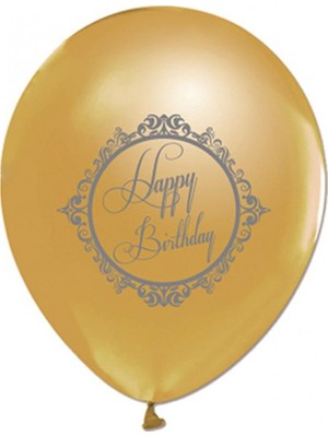 Hayaller Dükkanı Balon 1+1 Silver Happy Birthday Gold 10 Adet