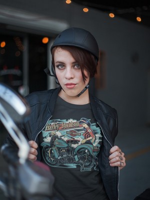 Playback Moda Tasarım Motor Harley Davidson Retro Desen Baskılı T-Shirt