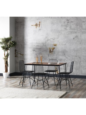 Ressahome Yonca Akçaağaç Görünümlü Metal Ayaklı Mutfak Masası Takımı - 80X120 cm