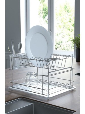 Geseus Home Iki Katlı Modüler Tabaklık Bulaşıklık Krom Şeffaf KB010
